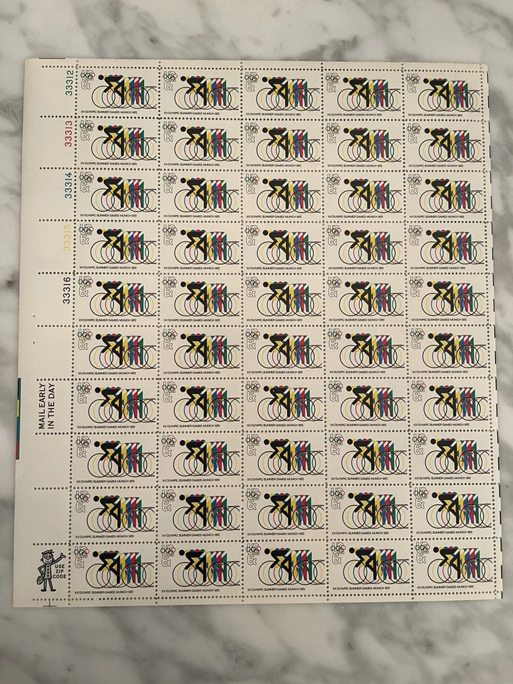 Estampillas olímpicas de Múnich de Scott #1469 de Estados Unidos - 6c MNH hoja completa de 50 envío gratuito Foto 1 de 1