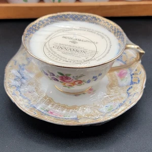 Handmade Tea Cup Candle, Hand Poured Soy Wax with Saucer Royal Albert Gold - Picture 1 of 4