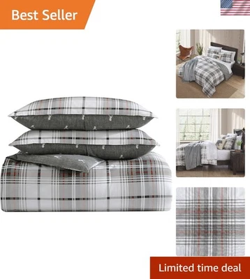 Juego de edredón reversible King de algodón en rojo aliso/gris con fundas a juego Foto 1 de 4