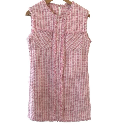 NWT Coquette Women Sheath Dress Pink Sleeveless Tweed Size L Wool Blend Princess - Image 1 of 4