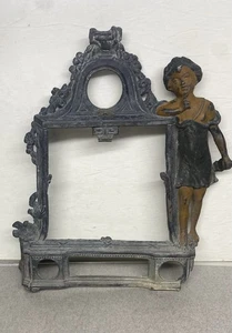 Antique Cast Metal Salvaged Frame ~ With Girl ~ Has Damage~Repurpose Repair - Picture 1 of 9