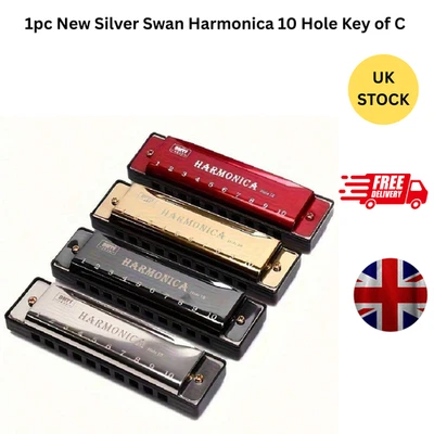New Silver Swan Harmonica 10 Hole Key of C for Blues Rock Jazz Folk Harmonica UK