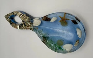 Lucite Resin Blue Spoon Rest 8.5”L Seashells Starfish Beach Decor Kitchen - Picture 1 of 9