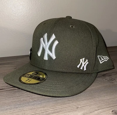New Era 59Fifty New York Yankees Olive Green Fitted Hat Size 7 5/8 MLB Pins - Image 1 of 4