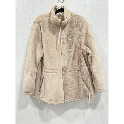 Dressbarn Mujer 2X Beige Oso de Peluche Polar Chaqueta Cremallera Completa Bolsillos Felpa Foto 1 de 4