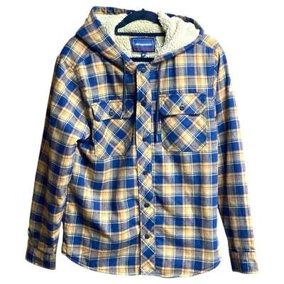 Chaqueta Aeropostale Hombres M Cuadros Forrada Sherpa Con Capucha Dorado Azul Marino Grande a Presión Foto 1 de 4