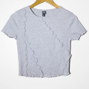 Wild Fable Womens Fitted Lettuce Hem Crop Tee Light Heather Gray Size L - Picture 1 of 3