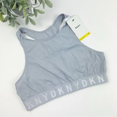 DKNY Litewear Seamless Ribbed High-Neck Bralette DK4023 Gray Size Medium - Image 1 of 3