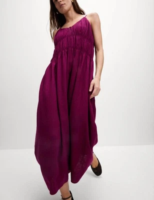 Marks & Spencer Womens Burgundy Linen Maxi Swing Midaxi Women Dress - M&S - Image 1 of 4