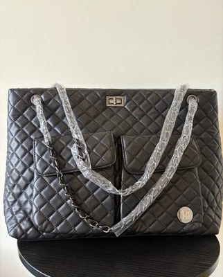 Badgley Mischka diana faux leather tote weekender travel bag color black - Image 1 of 4