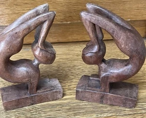 Sugar Wood Carved Yoga Pose LOT 2 Sculpture Statue Abstracto De Madera 6” - Picture 1 of 11
