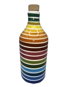 Frantoio Muraglia Italy Regenbogen gestreifte Keramikflasche mit Korkenstopfen Stopfen - Bild 1 von 7