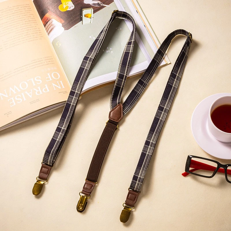 Retro Fabric Suspender Belt Triple-Clip Anti-Slip Braces Dinner Suit Formal Wear - Изображение 1 из 4