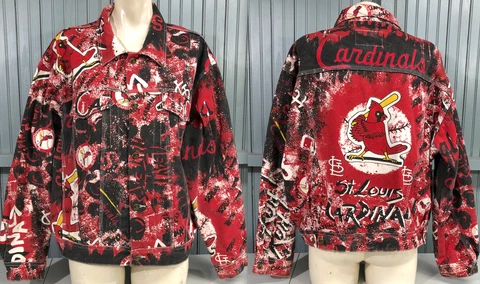 St. Louis Cardinals MLB 90's VTG Pro Player Rare Graffiti Denim XL Jean Jacket Cover