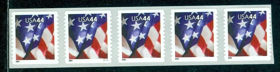 US 4395 Flag Coil Strip/5 with Plate # V1111, XF Mint NH - Image 1 of 1