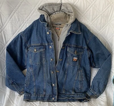 Vintage Timberland Pro Denim Fleece Coat Hooded Jacket Men’s Heavy 1990s Large - Image 1 of 4