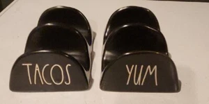 2 Rae Dunn By Magenta LL Black “TACOS” & "YUM" Ceramic taco Holders  - Picture 1 of 4