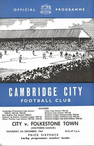 CAMBRIDGE CITY V FOLKESTONE TOWN ~ SOUTHERN LEAGUE ~ 5 DICEMBRE 1964 - Foto 1 di 1