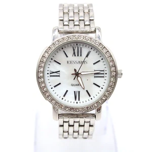Kessaris Watch Womens Silver Tone Stainless Steel White Dial Rhinestones - Picture 1 of 8