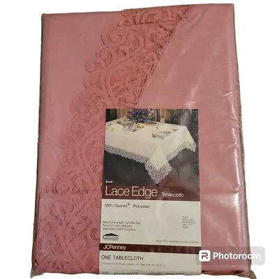 NIP Vintage JCPenney Pink Oval Lace Edge Tablecloth 789-4383 - Image 1 of 3