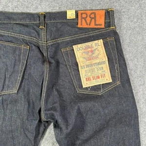 Double RL Ralph Lauren Men Slim Fit Selvedge Jeans Raw Indigo Denim Sz 34x32 NWT - Picture 1 of 14