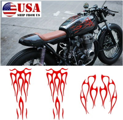 1 Set Motorcycle Gas Tank & Fender Red Flame Style Vinyl Decal Sticker Universal - Image 1 of 4