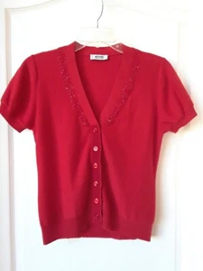 NWOT! Moschino Cheap&Chic Silk Cashmere Cardigan Cherry 🍒 Red Beaded Accents 8 - Picture 1 of 18