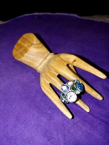 ANTIQUE 10 DIFFERENT STONE WOMENS RING SILVER OVER COPPER MOUNTING 1920'S - Picture 1 of 12