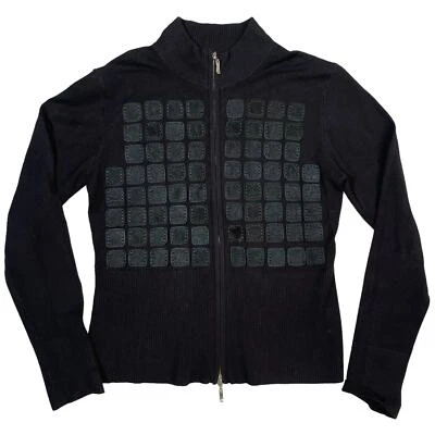 Cárdigan Michelle Nicole Nordstrom negro con cremallera parches de cuero para mujer grande Foto 1 de 4