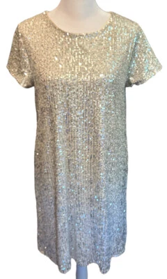 Vestido para Niñas Giabani Talla XL Lentejuelas Fiesta Formal Plateado Brillante Manga Gorra Foto 1 de 4