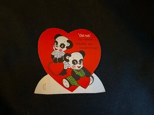 Tarjeta de San Valentín vintage Panda Bear c. 1950s a-meri-card - Imagen 1 de 2