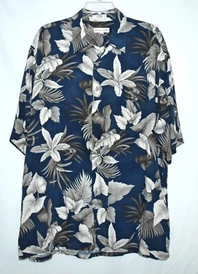 Pierre Cardin Hawaiian Aloha Navy Gray Cream Floral Mens Shirt Size XL Korea - Image 1 of 4