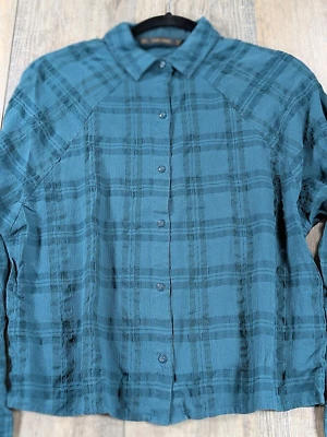 Zara Top Womens Small Teal Plaid Button Up Long Sleeve Breathable Grunge - Image 1 of 4