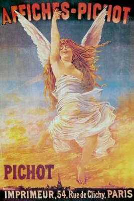 PÓSTER REPRO FRANCÉS AFFICHES PICHOT IMPRIMEUR PARÍS MUJER ALAS NUEVO VINTAGE Foto 1 de 3