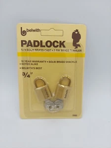 Belwith 3/4" Keyed Alike Solid Brass Padlocks 2 Pk, #3100, NOS, NEW & SEALED - Picture 1 of 4