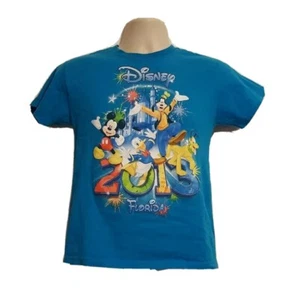 2013 Walt Disney World Kids Large Blue TShirt Mickey Goofy Donald Duck - Picture 1 of 6