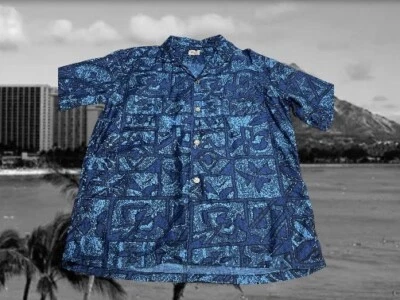 Camisa Liberty House Hawaiana Aloha Para Hombres Verde Azul Talla L 1950-60s Alii Botón De Colección Foto 1 de 4