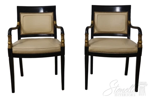 F56077EC: Pair CENTURY Regency Style Black & Gold Dolphin Armchairs Cover