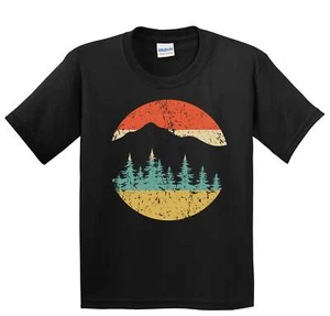 Kids Camping Shirt - Retro Mountains and Trees T-Shirt - Kids Nature Shirt - Picture 1 of 4