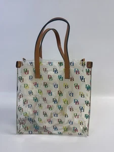 Vintage Dooney & Bourke Signature kleine durchsichtige Mittagessen Mini Beuteltasche Tasche Leder Regenbogen - Bild 1 von 6