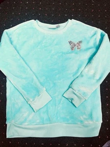 Children Place blue turquoise Sequin Butterfly Soft Fleece Sweatshirt 10/12 MA1 - Picture 1 of 3
