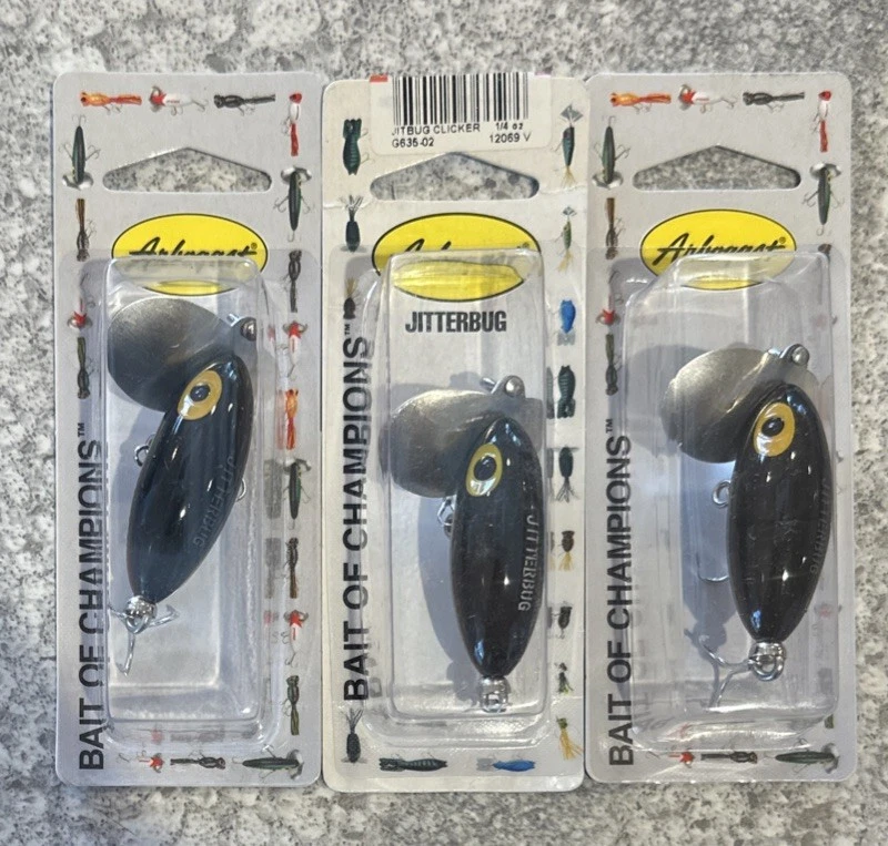3 paquetes Arbogast Jitterbug 1/4 oz negro Foto 1 de 1