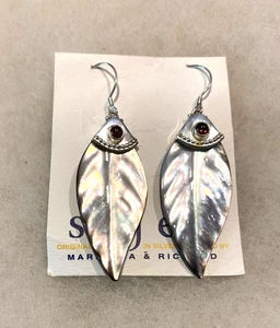 Sajen Black Shell Earrings with Garnets  Approx.  2  1/2 In. Long - 9.2 Grams - Picture 1 of 8