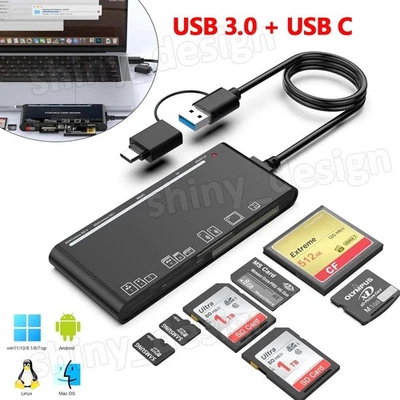 7in1 Memory Card Reader USB 3.0 & USB C Adapter Hub for SD CF TF Micro SD XD MS - Image 1 of 4