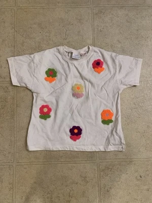 Zara Floral Girls Size 6 T-shirt Top Short Sleeve Cotton - Image 1 of 4