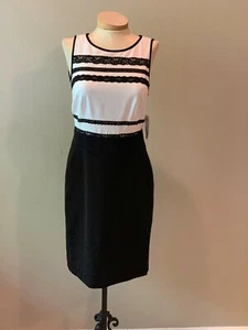 NUEVO CON ETIQUETAS $285 VESTIDO DE CÓCTEL VINTAGE ETCÉTERA NEGRO BLANCO ENCAJE RIBETE tallas 0 4 10 - Imagen 1 de 3