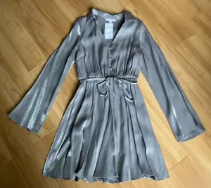 Ladies Next Silver long sleeve collared party Dress knee length size 6 NWT - Picture 1 of 5