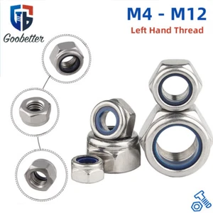 M4 M5 M6 M8 M10 M12 Left Hand Thread Nyloc Nylon Insert Lock Nuts A2 Stainless - Picture 1 of 15