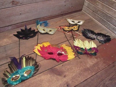 LOT Mardi Gras Halloween Feather Eye Masks Assortment - 8 Pieces - Image 1 of 4