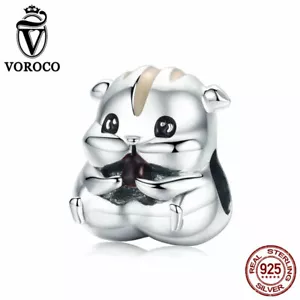 Voroco 925 Stlering Silver Hamster Pendant Bead Charm CZ For Girl Necklace Chain - Picture 1 of 12